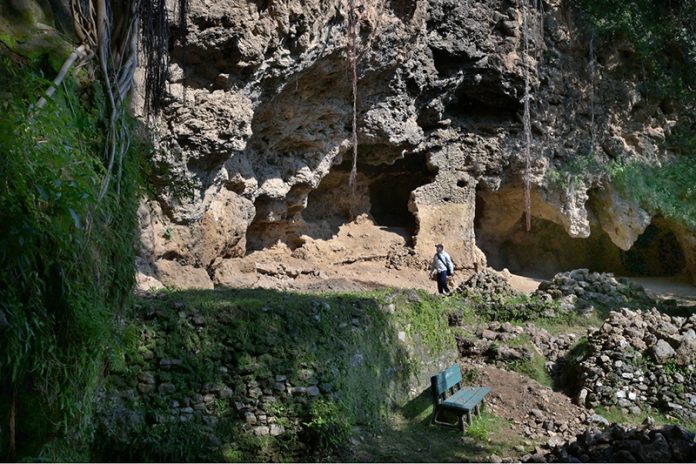 The Buddha Caves at Shah Allah Ditta are located in the heart of Margalla Hills on the natural route to the ancient city of Taxila. These caves are believed to be 2,400 years old. The Buddha caves are adjacent to a garden known as Sadhu ka Bagh. The village of Shah Allah Ditta is named on a dervish of Mughal era. The Buddha Caves consist of natural rock of Kanjur stone. The Kanjur stone used for the construction of Buddhist Stupa at Ban Faqiran, was also extracted from these rocks. These caves were first used by Buddhist monks for meditation. After the decline of Buddhism in Taxila. Hindu sadhus occupied these caves and painted some images of Hindu deities on the walls. There were many Hindu families living in Shah Allah Ditta Village before partition and the Caves were used by them for their daily worship. During the Mughal Period, Muslim ascetics took over the caves and built a square water tank on the water channel emerging from a natural water spring flowing since long. The water tank was constructed in lime stone laid in lime mortar. Mughal rulers and other emperors often passed through this region on their way to India from Afghanistan