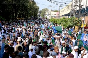 A large number of people with Camel carts participating in a Jaloos on the eve of Eid-e-Milad-un-Nabi SAAW the commemoration of the birth anniversary of Prophet Mohammed SAAW