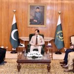 Acting President Syed Yousuf Raza Gilani in a meeting with Senator Abdul Shakoor, MNA Mr. Naveed Aamir Jeeva, and MNA Mr. Qadir Khan Mandokhail at Aiwan-e-Sadr