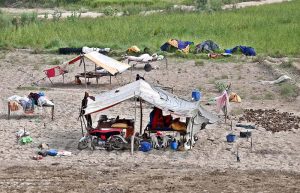Shacks, houses and animal shelters were submerged by the flood relay from the Indus River near Mehboob Kalhoro village.