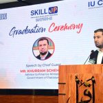 Advisor to Federal Finance Minister, Khurram Schehzad, addressing the audience at the “Skill-Up Batch-II Graduation Ceremony” at Iqra University