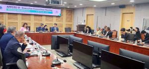 Senator Kamran Murtaza presenting Pakistan’s country report at the inaugural session of the 21st APPCED in Seoul, South Korea.