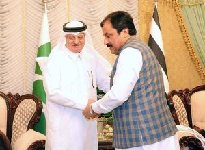 Deputy Chairman Senate, Syedaal Khan in a meeting with Maulana Fazal Ur Rehman, President of Jamiat Ulema-e-Islam (F) and Saudi Ambassador to Pakistan, Nawaf Bin Said Al-Malki.