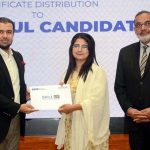 Advisor to Federal Finance Minister, Khurram Schehzad distributing certificates to graduates of the “Skill-Up Batch-II” program at Iqra University