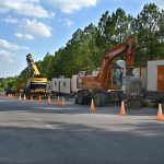 Heavy machinery parked at Shaheen Chowk ahead of construction work on a new underpass at Shaheen Chowk and a flyover at T-Chowk on the intersection of 9th Avenue and Khayaban-i-Iqbal (Margalla Road) to ease traffic congestion
