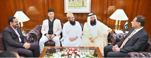 Member of the Shura Council/ Deputy Head of Legislative and Legal Affairs Committee of Shura Council of the Kingdom of Bahrain Dr. Adel Abdulrahman Al-Muawda called on Speaker National Assembly Sardar Ayaz Sadiq at Parliament House.