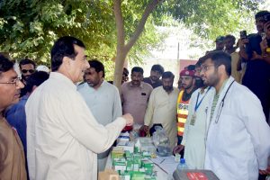 Chairman Senate Syed Yousuf Raza Gilani inspecting medical facilities at flood relief camps established in Multan