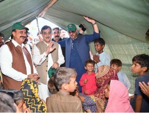 Acting President Syed Yousuf Raza Gilani visiting a medical camp in the flood-affected area