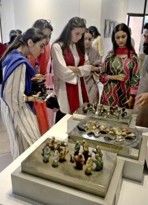 Ambassador of Japan to Pakistan, Akamatsu Shuichi, cuts the ribbon to inaugurate the exhibition “Remains of Ruins” showcasing sculptures, paintings, and ceramic works of renowned artist Ustad Bashir Ahmad at Sir Syed Art Gallery, organized by Silk Road Culture Center in honour of the victims of Hiroshima and Nagasaki.