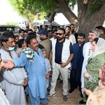 First Lady, MNA Bibi Aseefa Bhutto Zardari during visiting SM Bandh at Mudbangloo where she inspected the relief and medical camps set up for flood-affected people