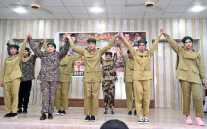 Students Performing Tableau in connection with Defence Day at Government Girls Degree College.