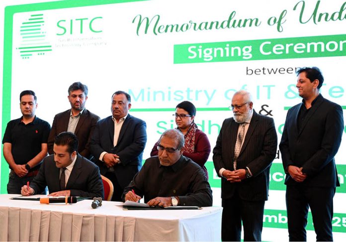 Federal Minister for IT and Telecommunications Shaza Fatima Khawaja witnessing the MoU signing ceremony during the launch of Pakistan Software Export Board (PSEB) initiatives at a local hotel