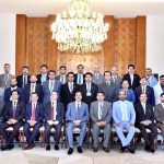 Acting President Syed Yousuf Raza Gilani in a group photo with a delegation from the National Institute of Public Administration (NIPA), Karachi, comprising officers of the 38th Senior Management Course (SMC), at Aiwan-e-Sadr