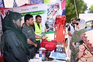 First Lady, MNA Bibi Aseefa Bhutto Zardari during visiting SM Bandh at Mudbangloo where she inspected the relief and medical camps set up for flood-affected people