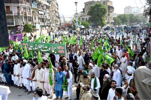 The main procession of 12 Rabi ul Awwal, commemoration of the birth anniversary of Prophet Mohammed SAAW passing through M.A Jinnah