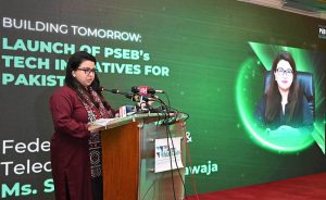 Federal Minister for IT and Telecommunications Shaza Fatima Khawaja witnessing the MoU signing ceremony during the launch of Pakistan Software Export Board (PSEB) initiatives at a local hotel