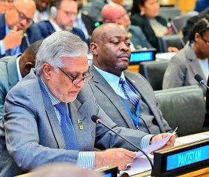 Deputy Prime Minister and Foreign Minister, Senator Mohammad Ishaq Dar delivers remarks in the Commonwealth Foreign Affairs Ministers Meeting (CFAMM) held at UN Headquarters, New York, on the sidelines of the 80th Session of the UN General Assembly