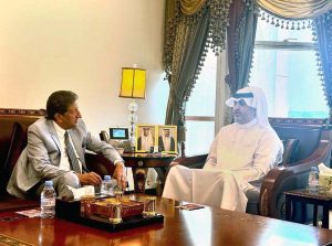 Federal Minister for Water Resources, Muhammad Mueen Watto, holding a meeting with the Ambassador of Qatar to Pakistan, Ali Mubarak Ali Essa Al-Khater