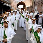 Youngsters in Arabic costumes participating in a rally celebrating the birthday of Prophet Muhammad (PBUH). Thousands of Muslims participating in religious processions to celebrate the Eid Milad un Nabi(PBUH) with religious enthusiasm across the world