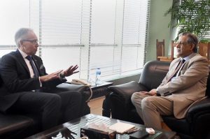 Australian High Commissioner H.E. Neil Hawkins paid a farewell call on Federal Minister for Human Rights Senator Azam Nazeer Tarar.