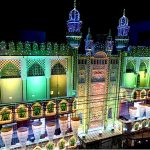 An illuminated view of Jamia Masjid Shah Inayat Qadri (Oonchi Masjid) decorated with colorful lights in connection with Eid Milad-un-Nabi (SAWW) Celebrations