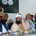 Chairman Ulema Council, Hafiz Muhammad Tahir Mehmood Ashrafi, addresses the Paigham Rahmatul-lil-Aalameen Conference at Parveen Shakir Hall