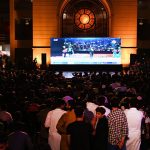 Fans watch the India-Pakistan Asia Cup T20 cricket match on a big screen at Port Grand. APP/SDQ/FHA