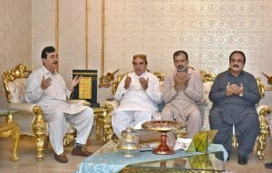 Chairman Senate Yusuf Raza Gilani offering fateha on the death of the daughter of Former President of Cotton Ginners Association Haji Akram Kanera at his residence. APP/QSM/MAF/TZD/FHA