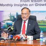 Federal Minister for Planning, Ahsan Iqbal, briefing the media at the launch of the Monthly Development Report.