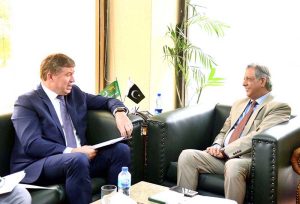 The Ambassador of the European Union to Pakistan, Raimundas Karoblis, called on Federal Minister for Law, Justice and Human Rights, Senator Azam Nazeer Tarar, at his office