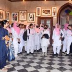 Former Director Archaeology, Punjab, briefs visiting students about art galleries established to pay tribute to Ghazi Ilm Din Shaheed at Shadi Lal Building