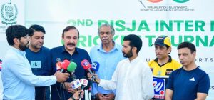 Federal Minister for Parliamentary Affairs, Dr. Tariq Fazal Chaudhary, distributing prizes and shield as a Chief Guest in RISJA Media Cricket Tournament