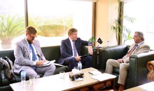The Ambassador of the European Union to Pakistan, Raimundas Karoblis, called on Federal Minister for Law, Justice and Human Rights, Senator Azam Nazeer Tarar, at his office