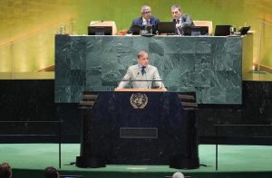 Prime Minister Muhammad Shehbaz Sharif addresses the 80th Session of the United Nations General Assembly.