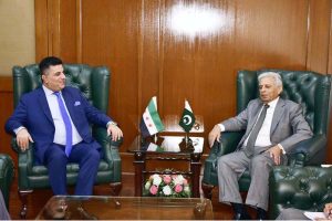 Federal Minister for National Food Security & Research, Rana Tanveer Hussain, meeting with the Ambassador of Syria to Pakistan, Dr. Ramez Alraee at his office