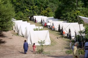 Chairman Senate Syed Yousuf Raza Gilani inspects relief camps for flood-affected people in Multan