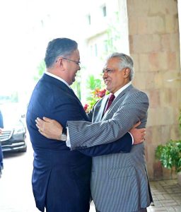 Deputy Prime Minister and Foreign Minister, Senator Mohammad Ishaq Dar, holds meeting with Deputy Prime Minister and Foreign Minister of Kazakhstan, Murat Nurtleu, at MoFA.