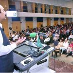 Chairman Prime Minister’s Youth Programme Rana Mashhood Ahmad addressing an Interactive Session with Students on Youth Development & Leadership at Lahore College for Women University