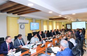 Federal Minister for Finance and Revenue, Senator Muhammad Aurangzeb, chairing a meeting of the Spectrum Advisory Committee at the Finance Division.