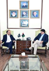 Sindh Chief Minister Syed Murad Ali Shah meets with Federal Minister for Climate Change and Environmental Coordination, Dr Musadik Malik, at CM House.