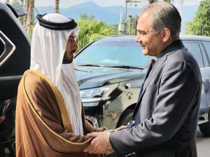 Federal Minister for Interior Mohsin Naqvi shakes hands with Sheikh Zayed bin Hamad Al Nahyan, Chairman of the UAE’s National Anti-Narcotics Authority