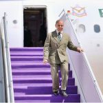 Deputy Governor of Riyadh, Muhammad bin Abdulrahman bin Abdulaziz welcomes Prime Minister Muhammad Shehbaz Sharif at the King Khalid Airport, as he arrives in Riyadh for his official visit of the Kingdom of Saudi Arabia
