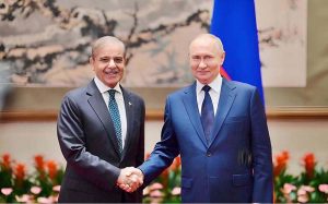 Prime Minister Muhammad Shehbaz Sharif meets with President of Russian Federation Vladimir Putin.