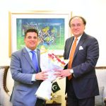 Dr. Ramez Alraee, Ambassador of the Syrian Arab Republic to Pakistan, meeting with Federal Minister for Finance and Revenue, Senator Muhammad Aurangzeb, at the Finance Division