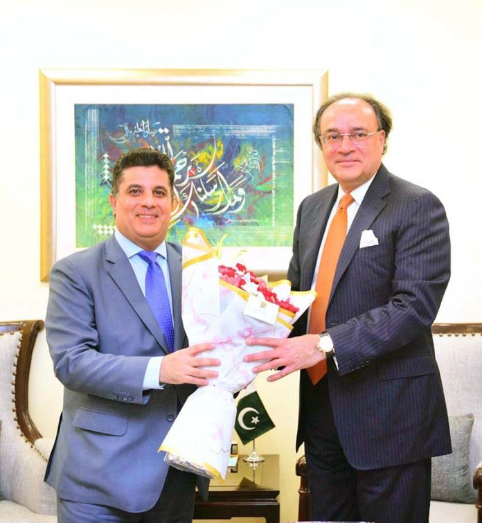 Dr. Ramez Alraee, Ambassador of the Syrian Arab Republic to Pakistan, meeting with Federal Minister for Finance and Revenue, Senator Muhammad Aurangzeb, at the Finance Division