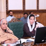First Lady, MNA Bibi Aseefa Bhutto Zardari along with Sindh Health Minister Dr Azra Fazal Pechuho is being briefed by the Commissioner, DC, SSP, Irrigation Department, Rescue 1122 and administrators of health institutions regarding the flood situation