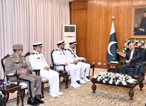 President Asif Ali Zardari in a meeting with Commander of the UAE Naval Forces, Staff Major General Humaid Abdulla Alremeithi, at Aiwan-e-Sadr.