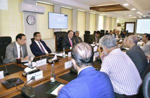 Federal Minister for Finance and Revenue, Senator Muhammad Aurangzeb, chairs the second meeting of the Steering Committee on Inflationary Trends at the Finance Division