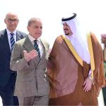Deputy Governor of Riyadh, Muhammad bin Abdulrahman bin Abdulaziz welcomes Prime Minister Muhammad Shehbaz Sharif at the King Khalid Airport, as he arrives in Riyadh for his official visit of the Kingdom of Saudi Arabia