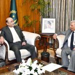 President Asif Ali Zardari meeting with Federal Minister Rana Tanveer Hussain at Aiwan e Sadar.